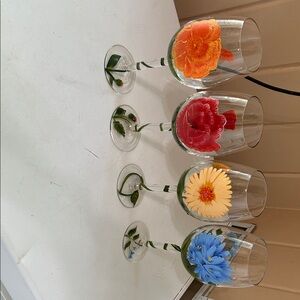 Hand-Painted Floral Wine Glasses - Set of 4
